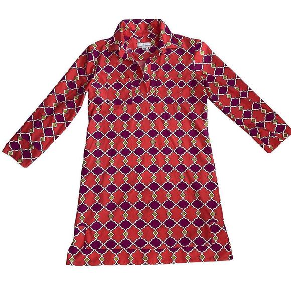 Jude Connally Jude Cloth Collared V-Neck Geometric Dress Coral Purple Size S - Picture 1 of 11
